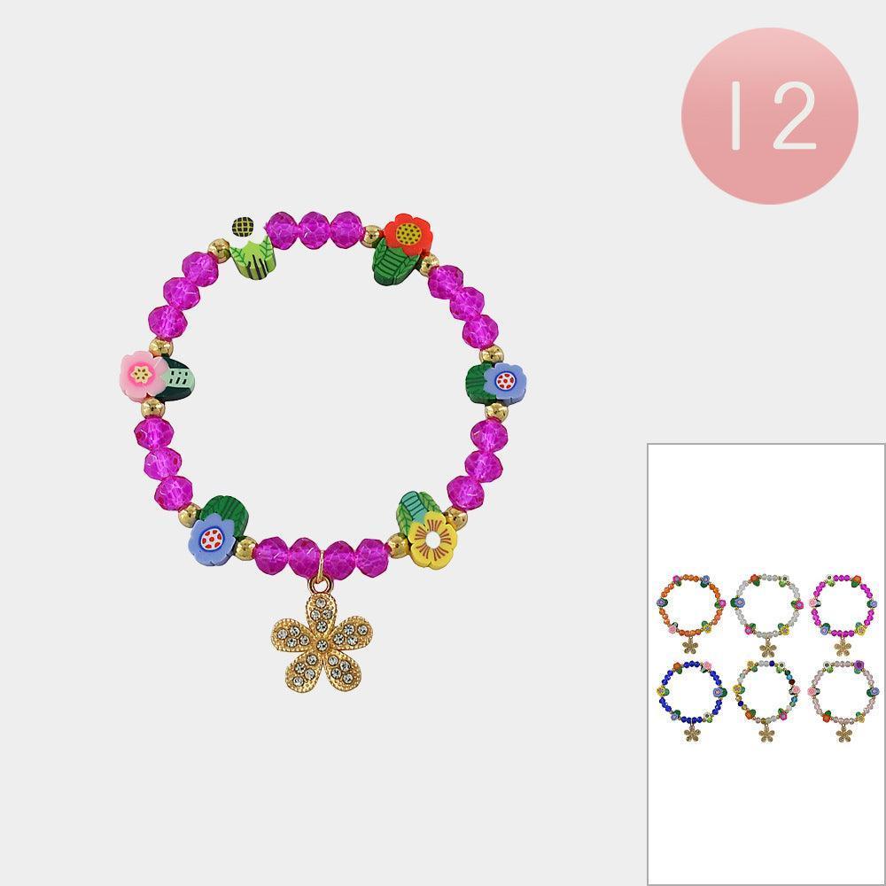 12PCS - Flower Charm Pointed Beaded Stretch Bracelets - Jewelry Store by Erik Rayo