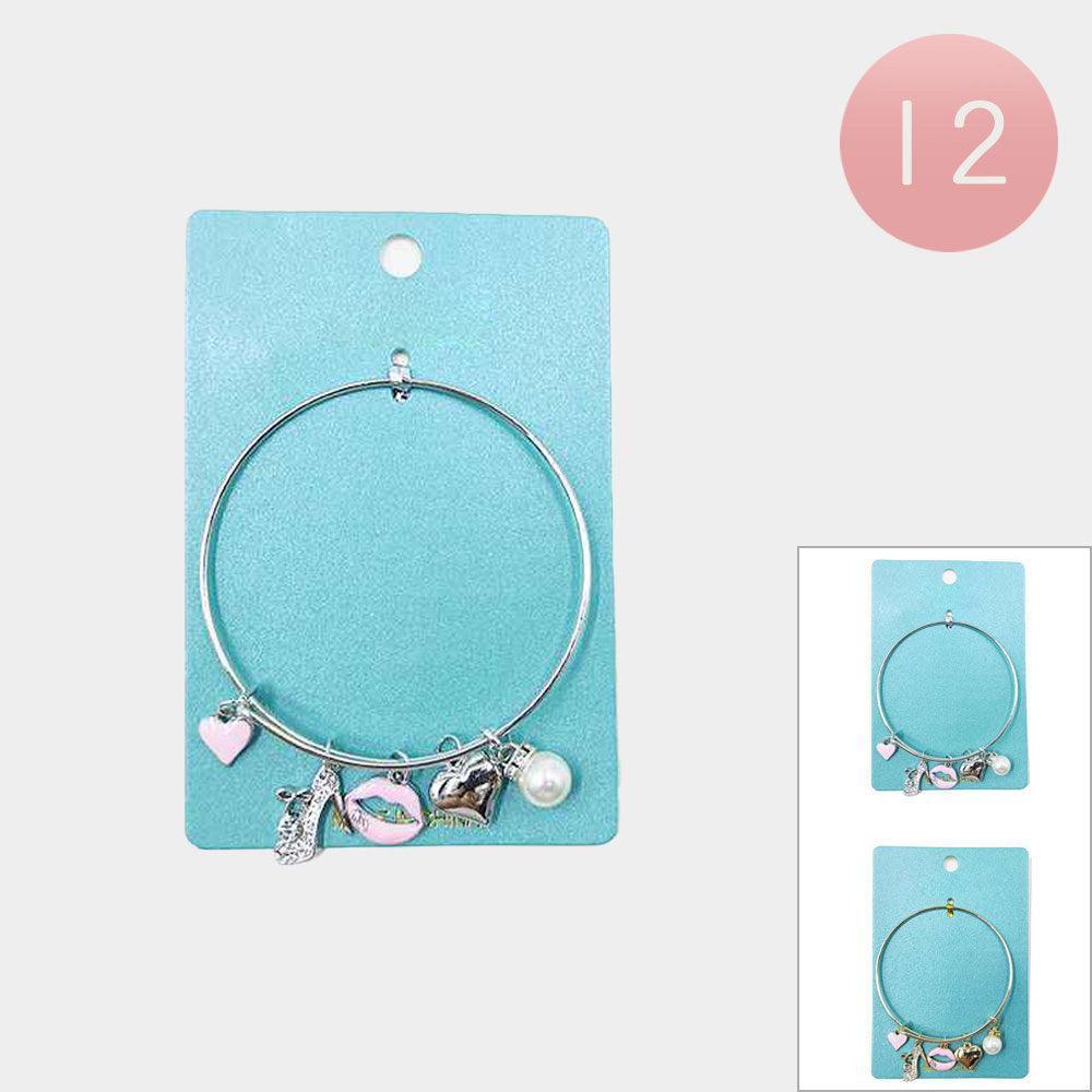 12PCS - Enamel Heart Lips Pearl High Heel Charm Adjustable Bracelets - Jewelry Store by Erik Rayo