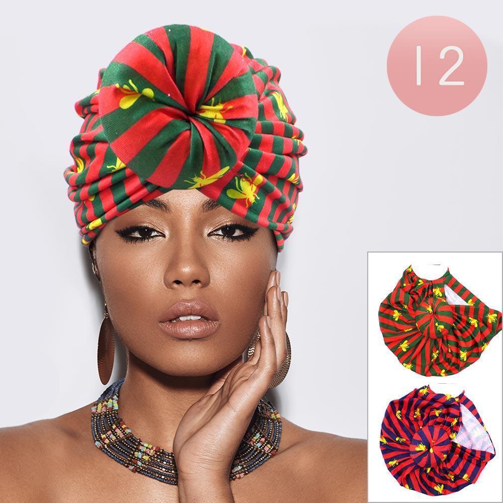 Striped Bumble Bee Printed Turban Hats 12 Pack - Jewelry Store by Erik Rayo