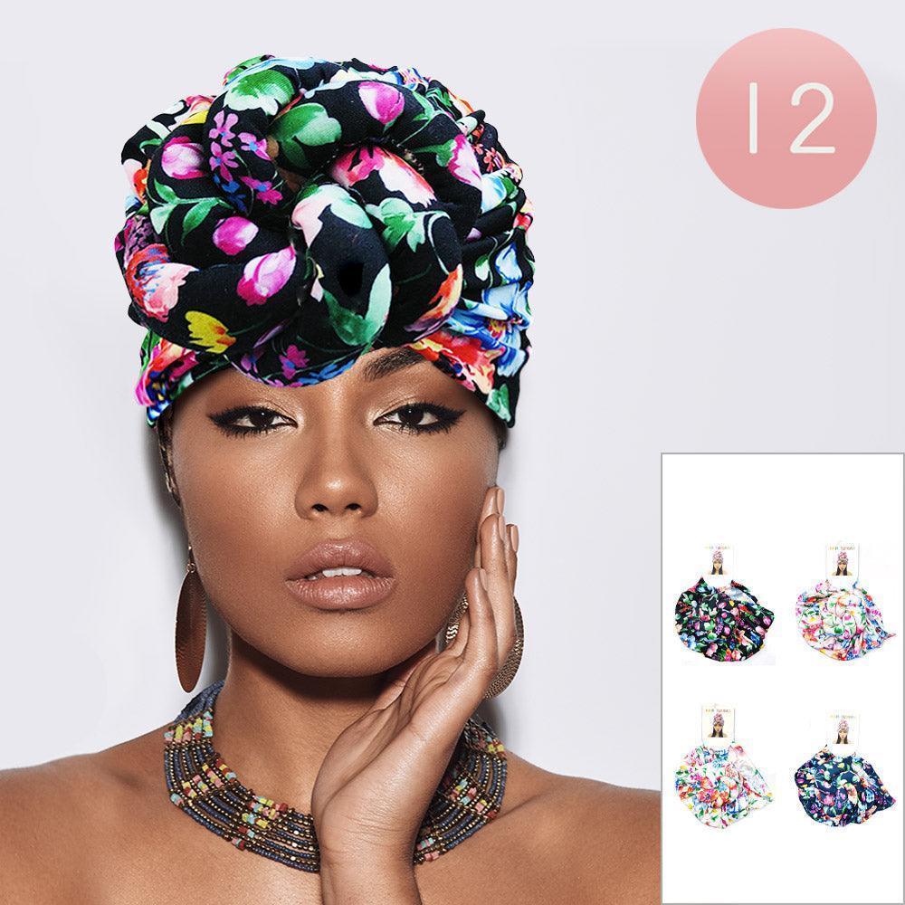 Flower Pattern Printed Turban Hats 12 Pack - Jewelry Store by Erik Rayo