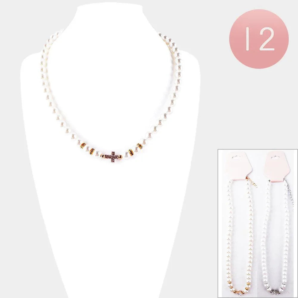 12PCS - Cross Accented Pearl Necklaces - Jewelry Store by Erik Rayo