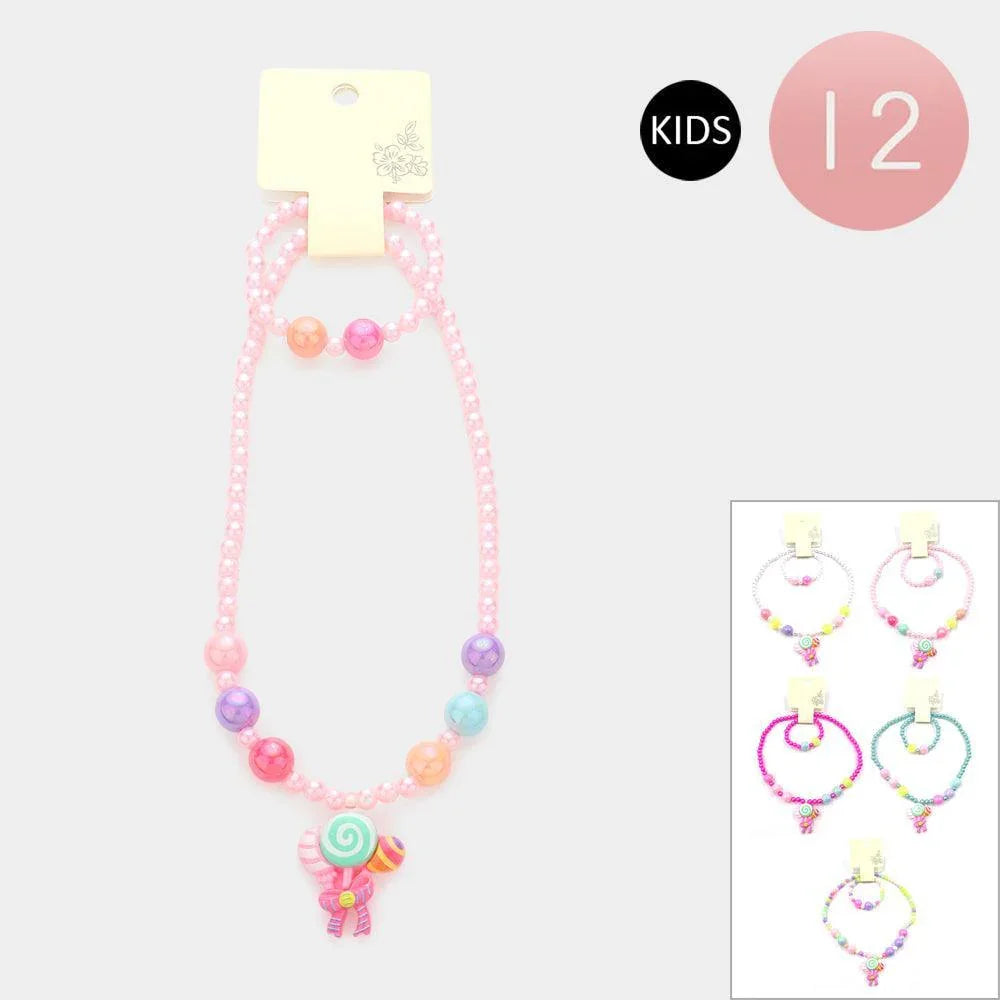 12PCS - Lollipop Pendant Beaded Stretch Kids Necklaces - Jewelry Store by Erik Rayo