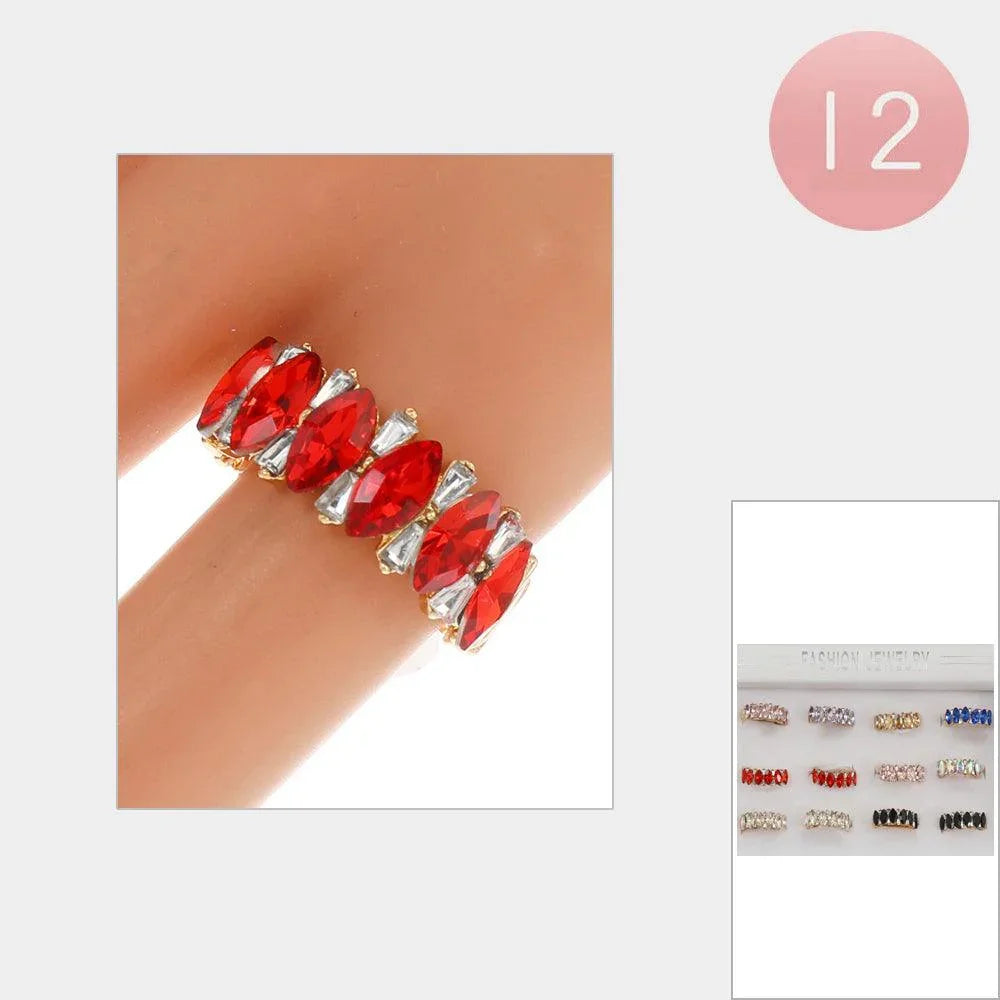 12PCS - Marquise Stone Embellished Rings - Jewelry Store by Erik Rayo