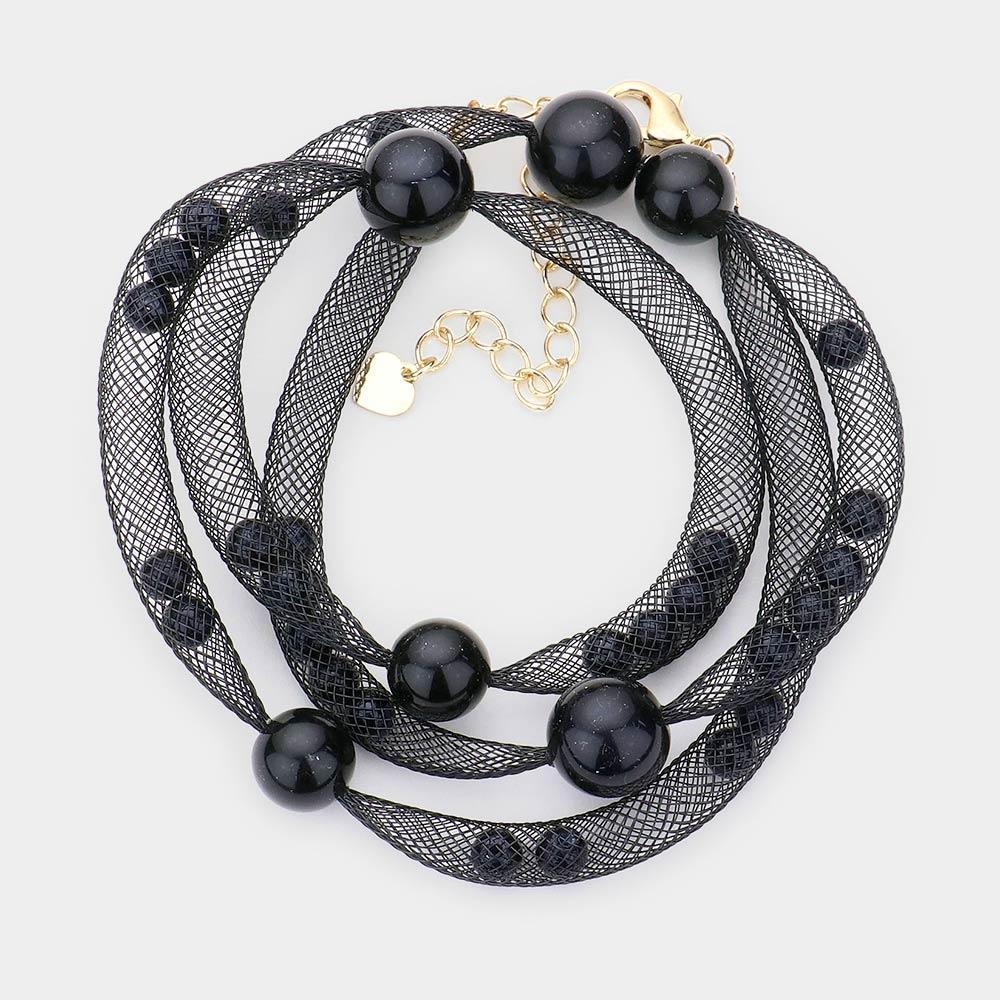 Black Pearl Accented Mesh Wrap Bracelet - Jewelry Store by Erik Rayo