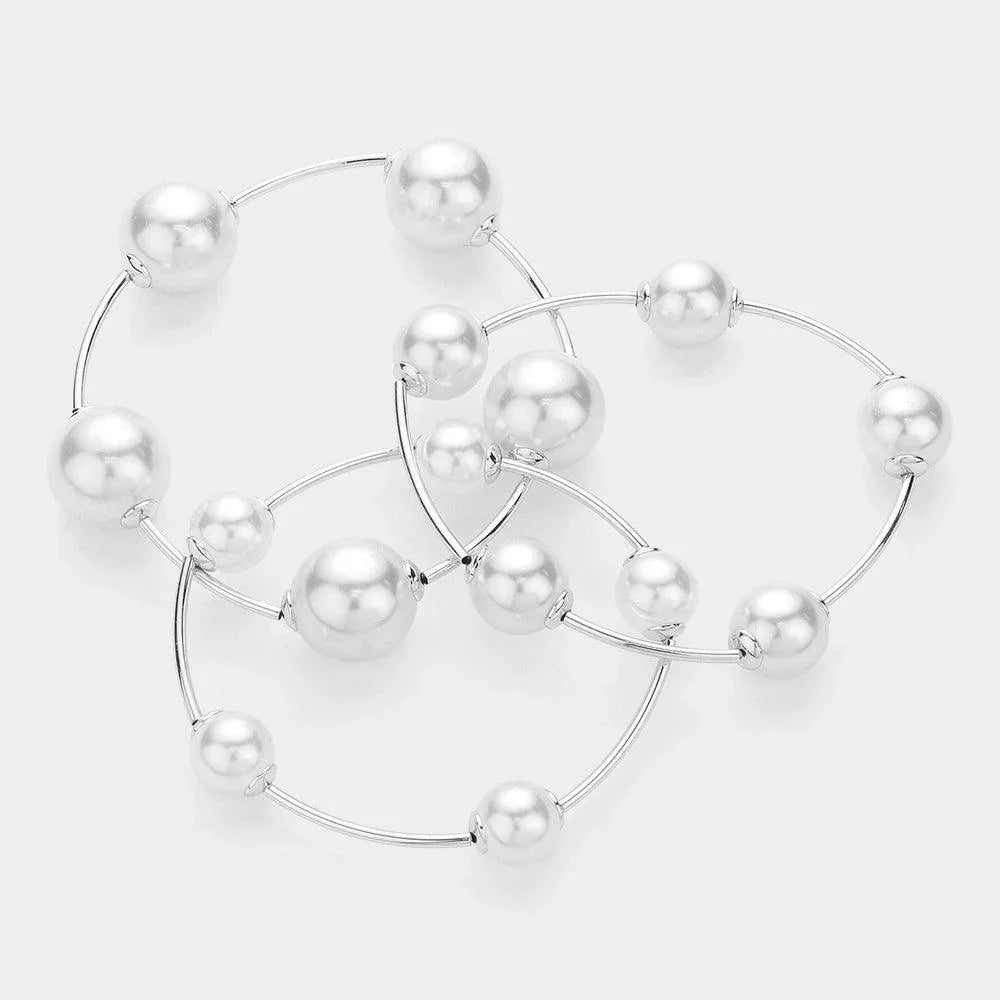 White 3PCS - Pearl Stretch Multi Layered Bracelets - Jewelry Store by Erik Rayo