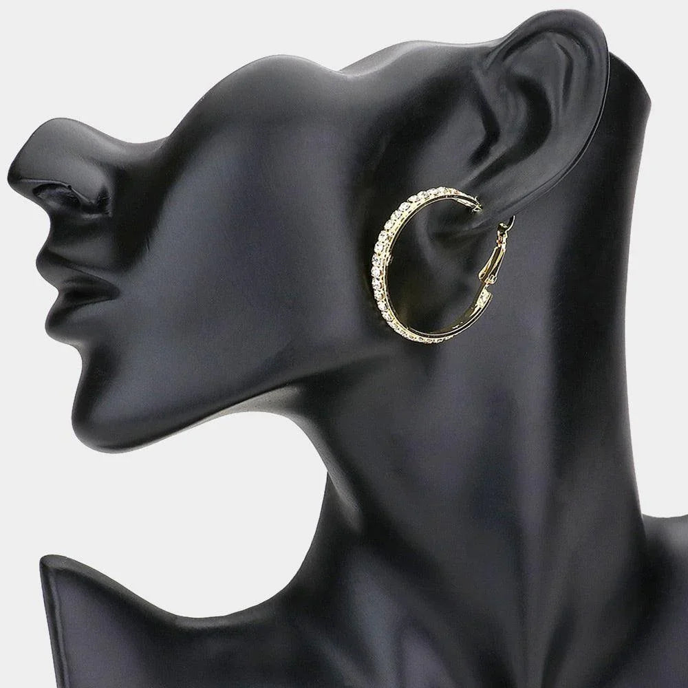 Gold Rhinestone Embellished Metal Hoop Earrings - Jewelry Store by Erik Rayo