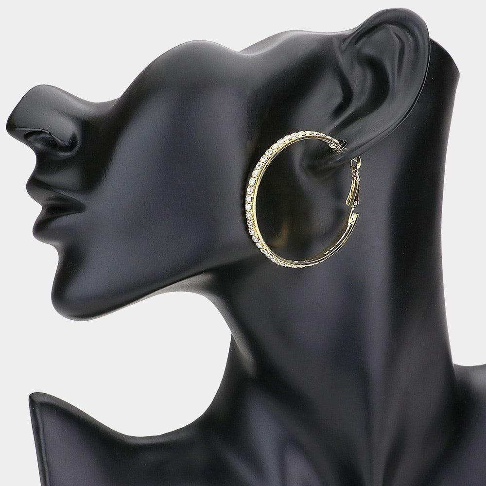 Gold Rhinestone Embellished Metal Hoop Earrings - Jewelry Store by Erik Rayo