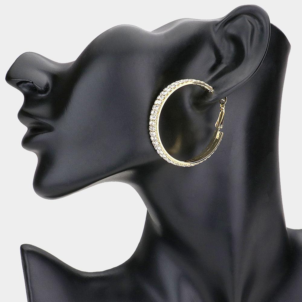 Gold Rhinestone Embellished Metal Hoop Earrings - Jewelry Store by Erik Rayo