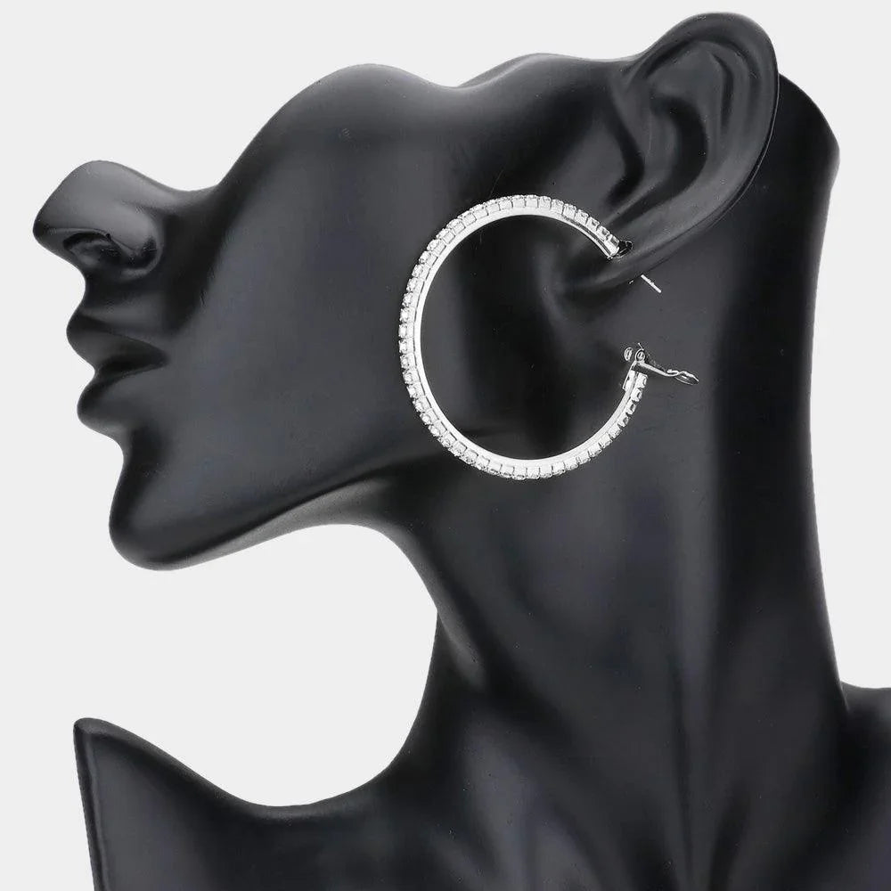 Silver Crystal Rhinestone 1.8 Inch Hoop Earrings - Jewelry Store by Erik Rayo