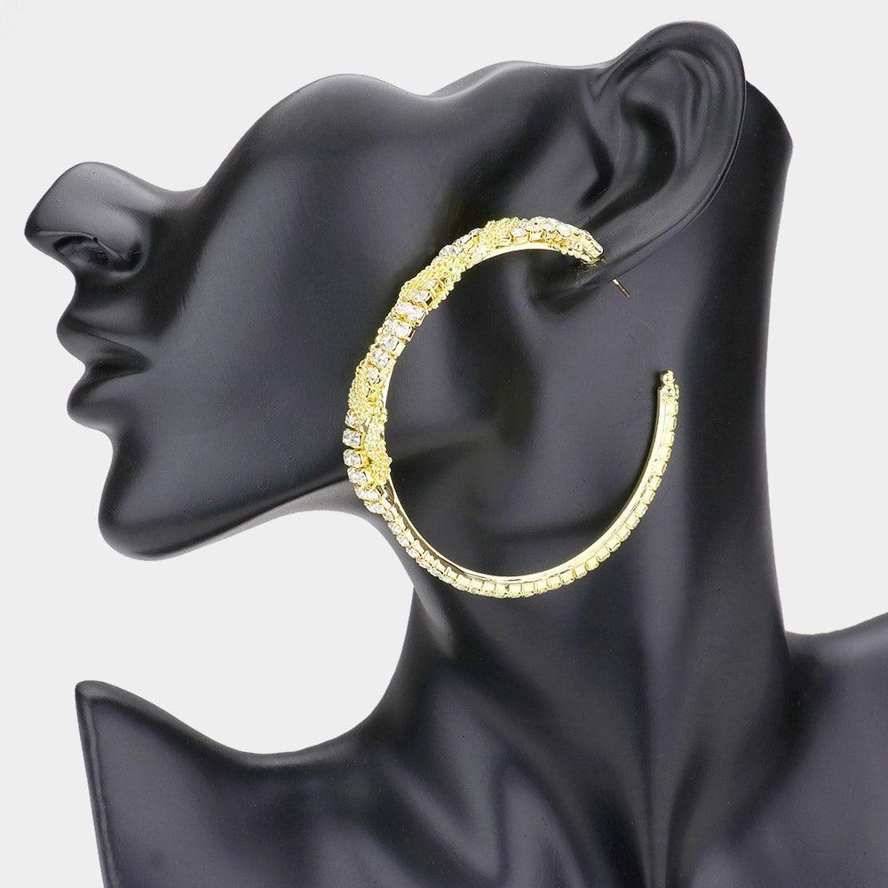 Gold Twisted rhinestone & metal chain hoop earrings - Jewelry Store by Erik Rayo