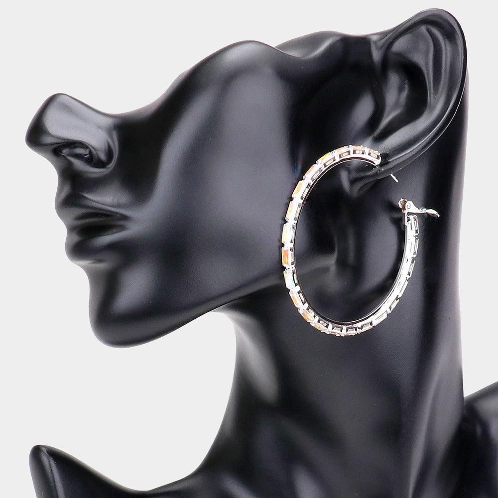 Silver Rectangle Stone Cluster Hoop Earrings - Jewelry Store by Erik Rayo