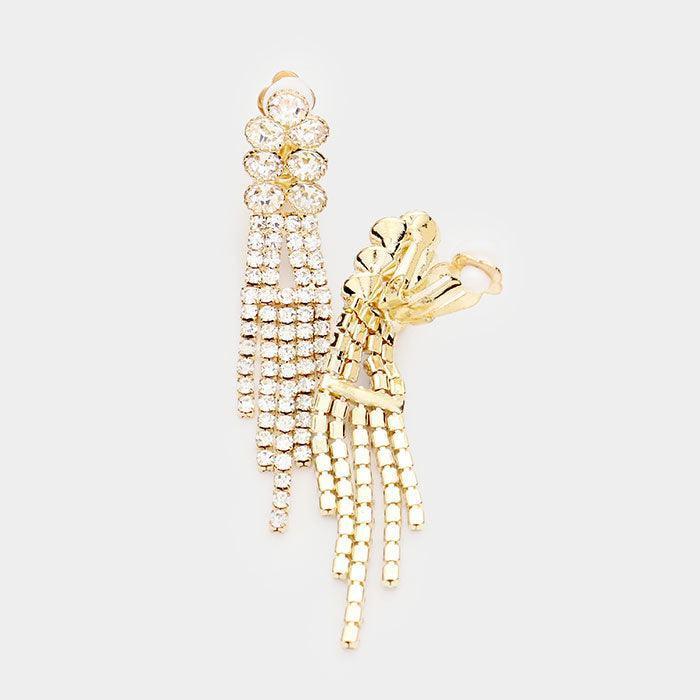 Gold Crystal V Shape Collar Necklace Clip on Earring Set Rhinestone Paved - Jewelry Store by Erik Rayo