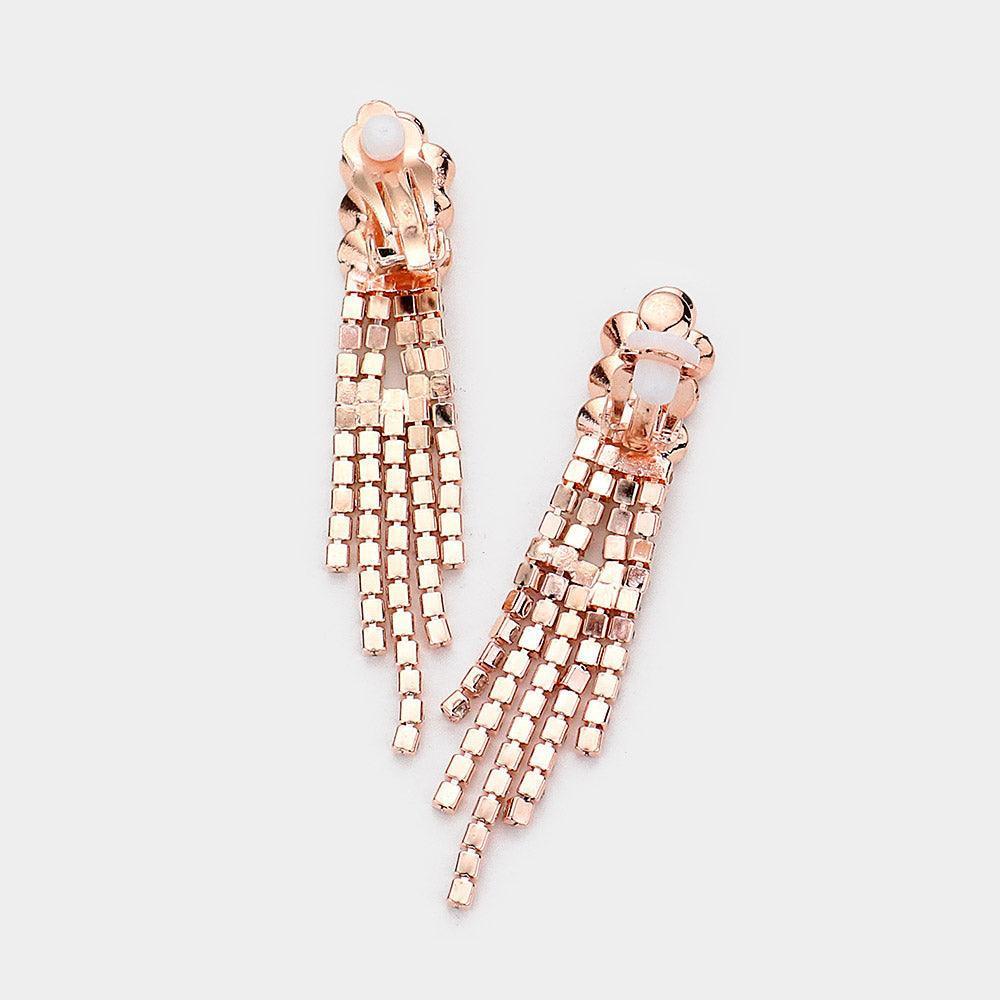 Rose Gold Crystal V Shape Collar Necklace Clip on Earring Set Rhinestone Paved - Jewelry Store by Erik Rayo