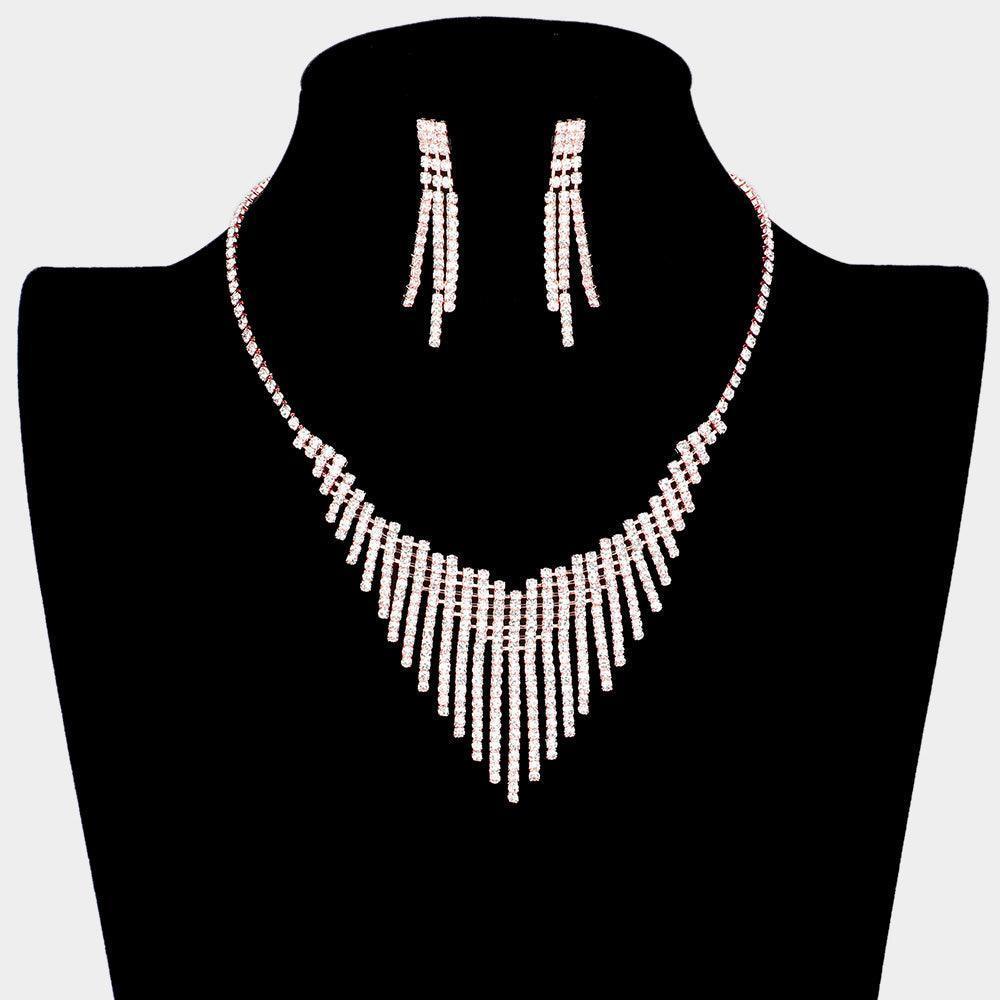 Rose Gold Bar Embellished Necklace Rhinestone Paved - Jewelry Store by Erik Rayo