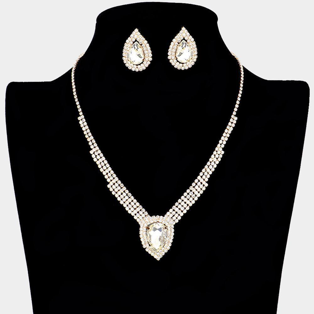 Gold Crystal Teardrop Drop Rhinestone Necklace - Jewelry Store by Erik Rayo