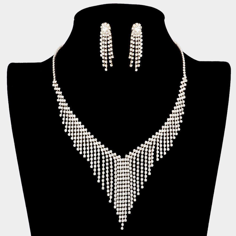 Gold Fringe Necklace Rhinestone Paved - Jewelry Store by Erik Rayo