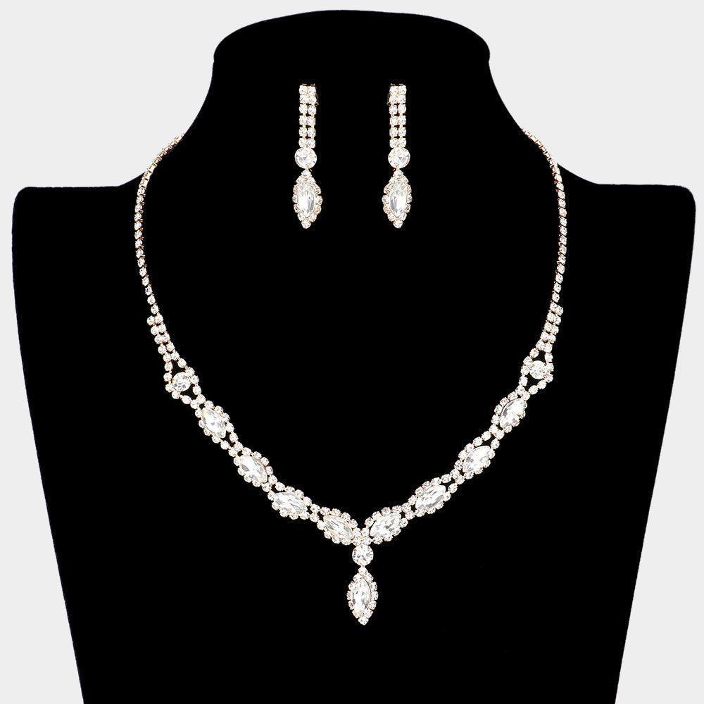 Gold Teardrop Stone Accented Rhinestone Necklace - Jewelry Store by Erik Rayo