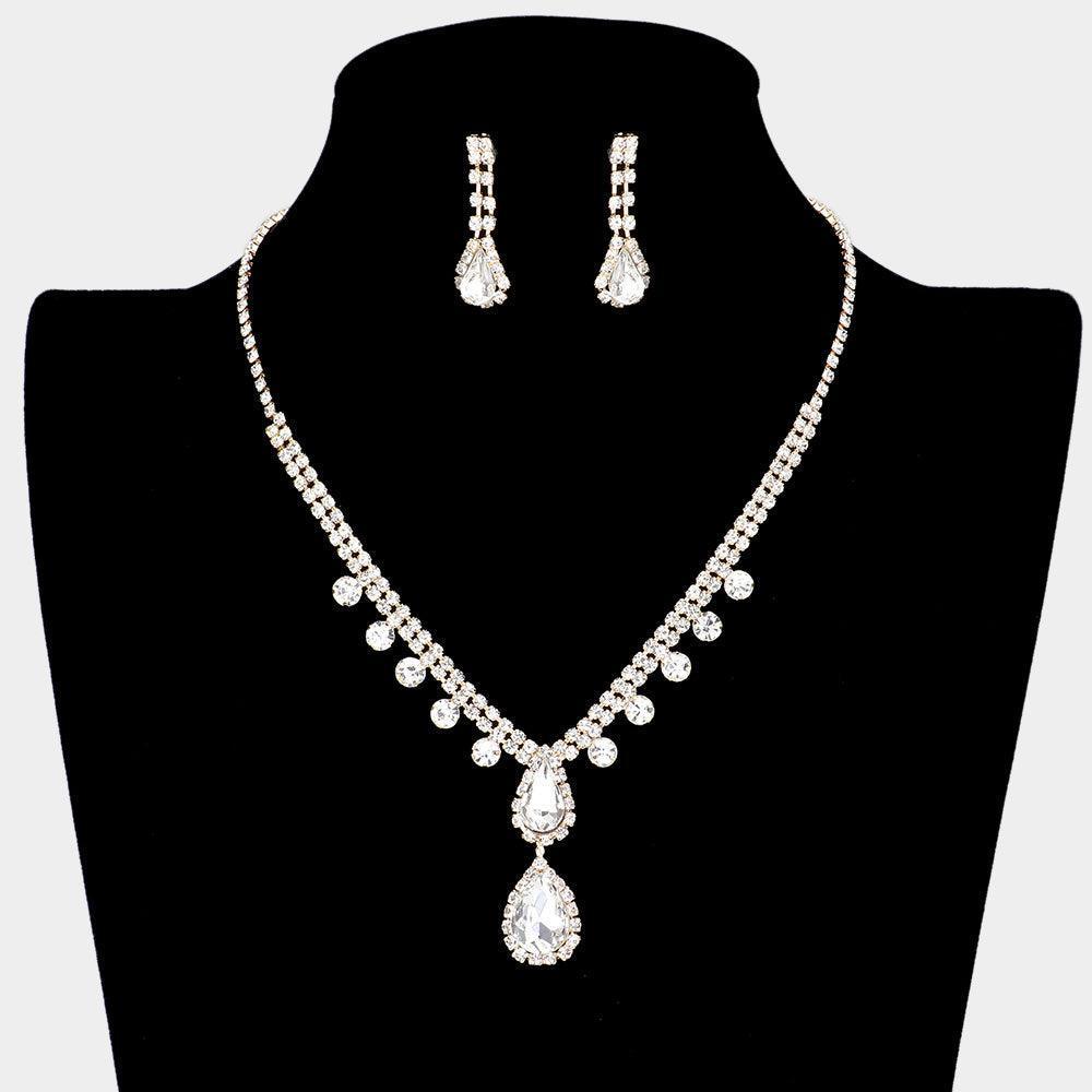 Gold Teardrop Stone Necklace Rhinestone Paved - Jewelry Store by Erik Rayo