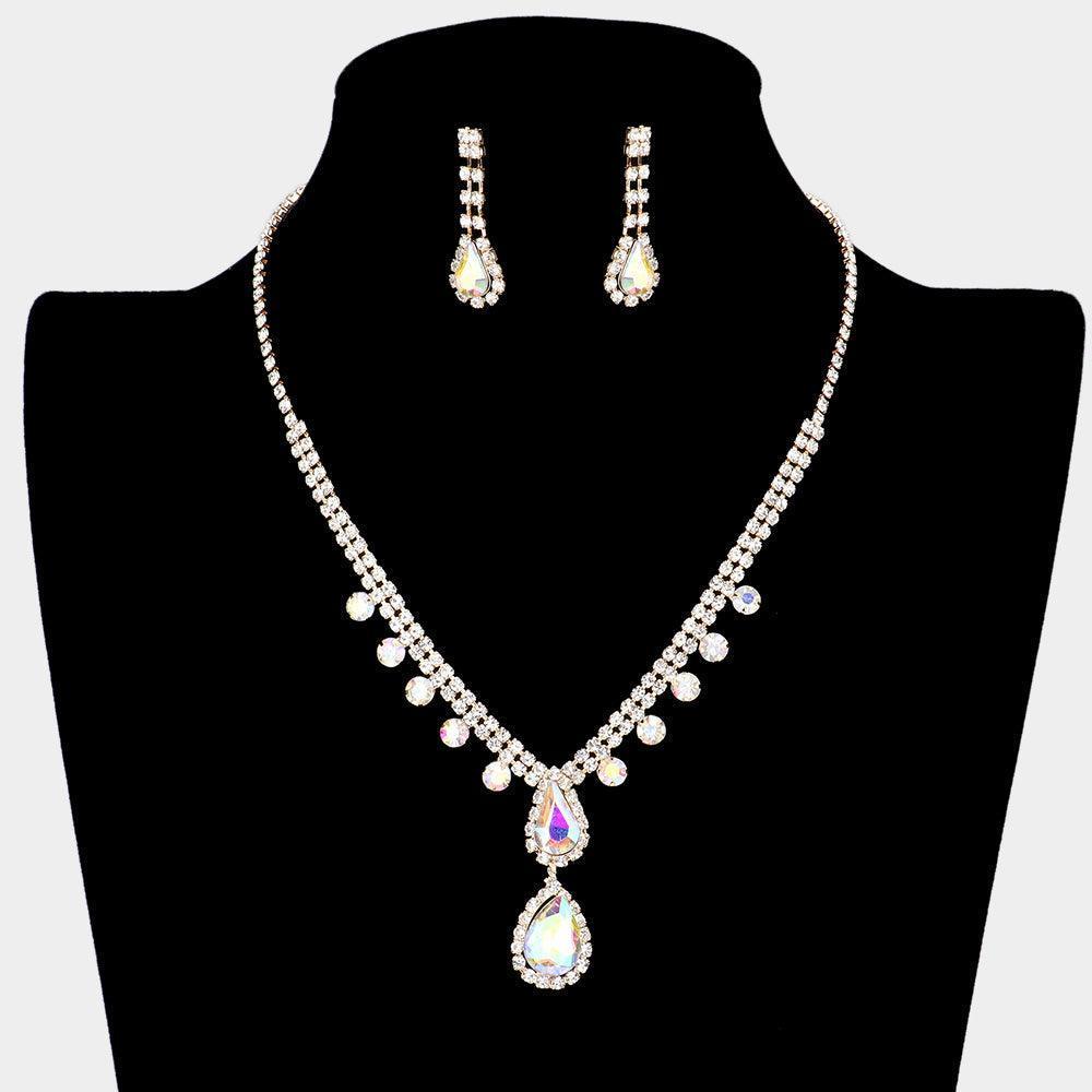 Gold Teardrop Stone Necklace Rhinestone Paved - Jewelry Store by Erik Rayo