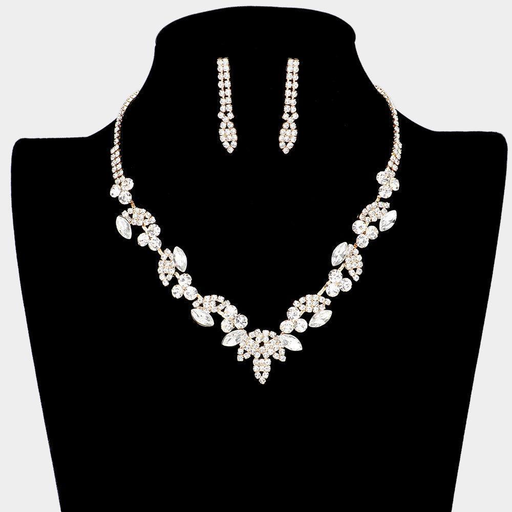 Gold Round Marquise Stone Embellished Necklace Rhinestone Paved - Jewelry Store by Erik Rayo