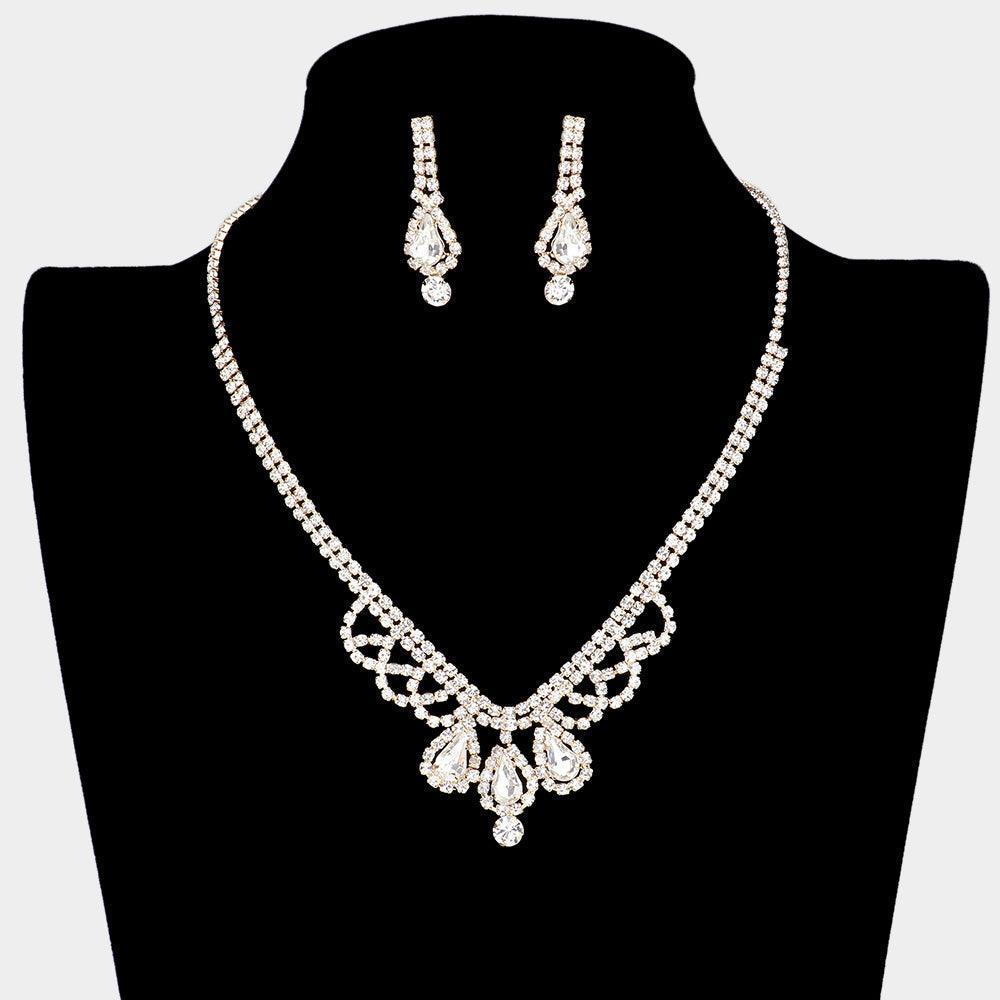 Gold Teardrop Stone Necklace Rhinestone Paved - Jewelry Store by Erik Rayo