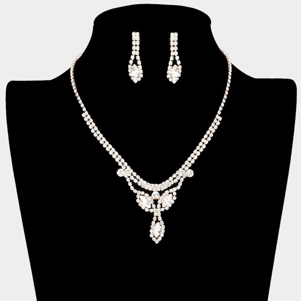 Gold Marquise Stone Necklace Rhinestone Paved - Jewelry Store by Erik Rayo