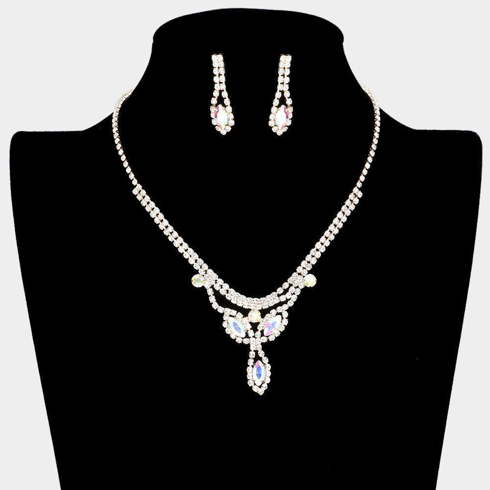 Gold Marquise Stone Necklace Rhinestone Paved - Jewelry Store by Erik Rayo