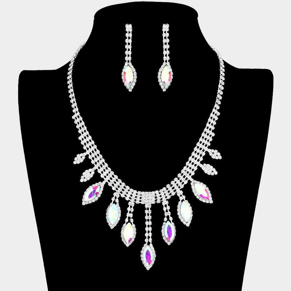 Silver Marquise Stone Accented Rhinestone Necklace - Jewelry Store by Erik Rayo
