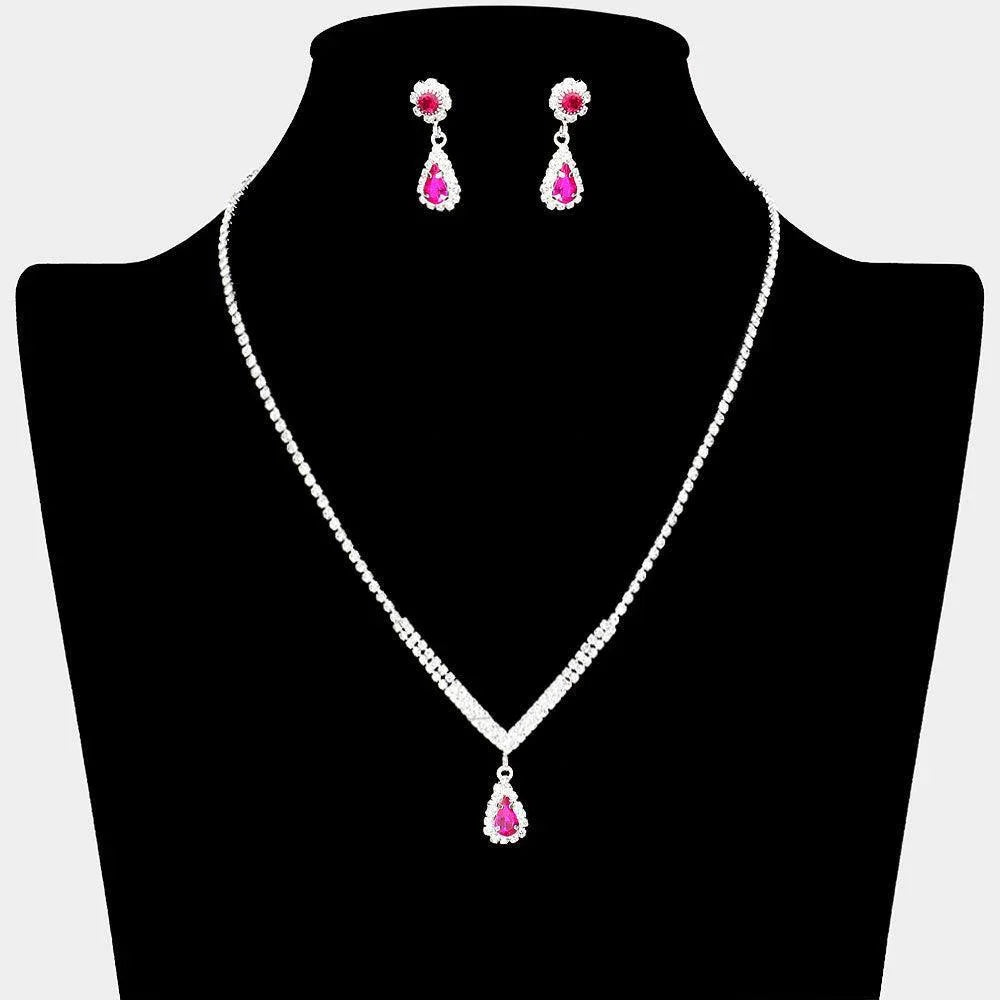Red Teardrop Stone Pointed Pendant Necklace Rhinestone Paved - Jewelry Store by Erik Rayo
