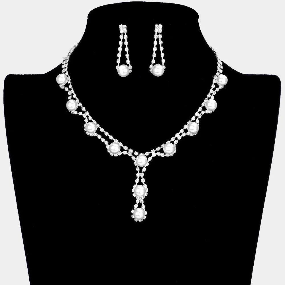 White Crystal Rhinestone Pearl Necklace - Jewelry Store by Erik Rayo