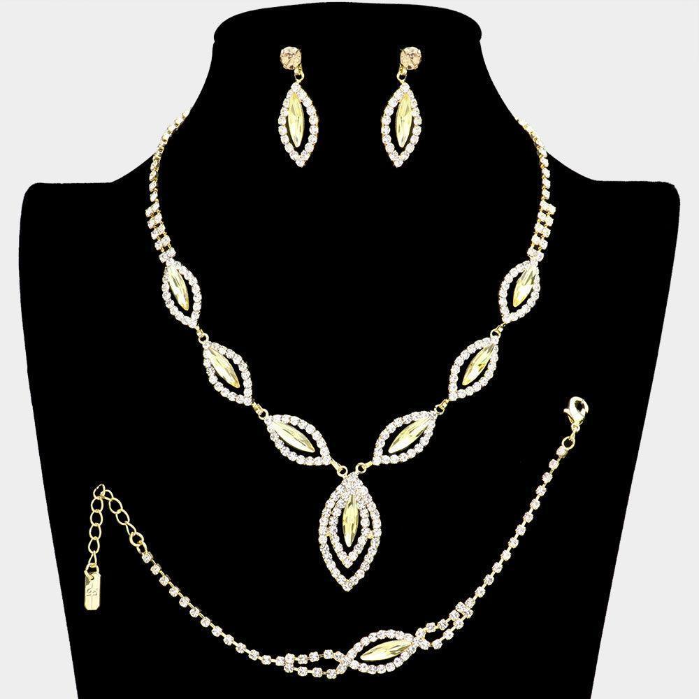 Yellow Marquise Rhinestone Necklace Jewelry Set - Jewelry Store by Erik Rayo