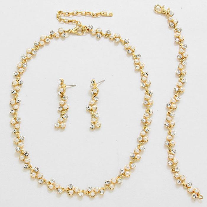 Gold 3 Piece Rhinestone Pearl Necklace - Jewelry Store by Erik Rayo