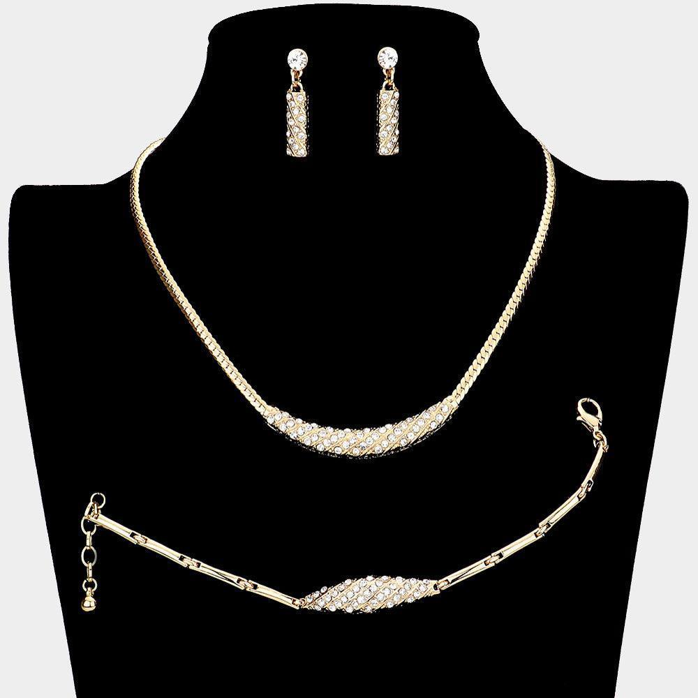 Gold 3 Piece Rhinestone Necklace Jewelry Set - Jewelry Store by Erik Rayo