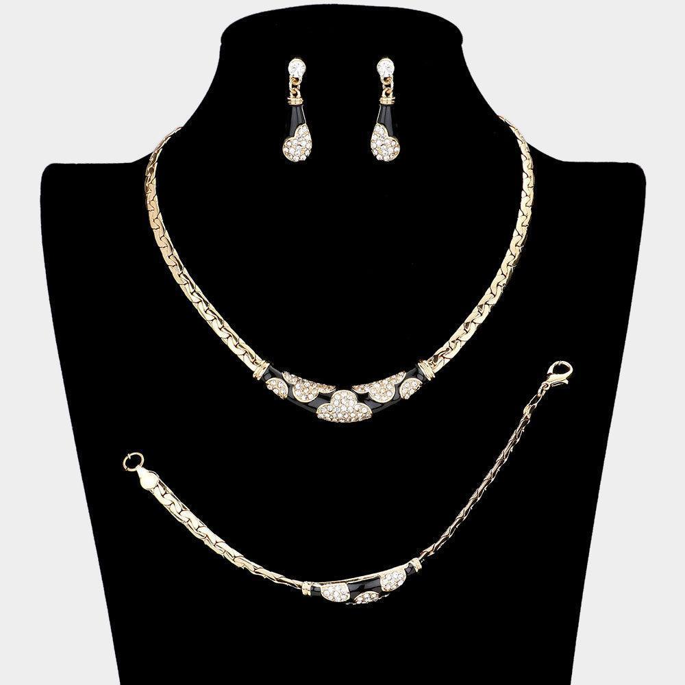 Gold 3 Piece Rhinestone Accented Metal Chain Necklace Jewelry Set - Jewelry Store by Erik Rayo