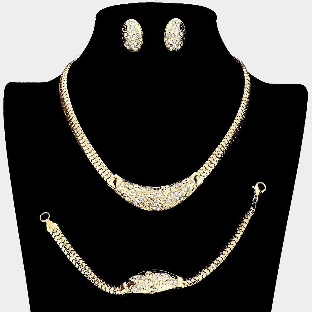 Gold 3 Piece Crystal Rhinestone Metal Necklace Jewelry Set - Jewelry Store by Erik Rayo