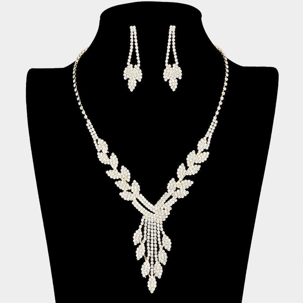 Gold Pave Crystal Rhinestone Leaf Marquise Necklace - Jewelry Store by Erik Rayo