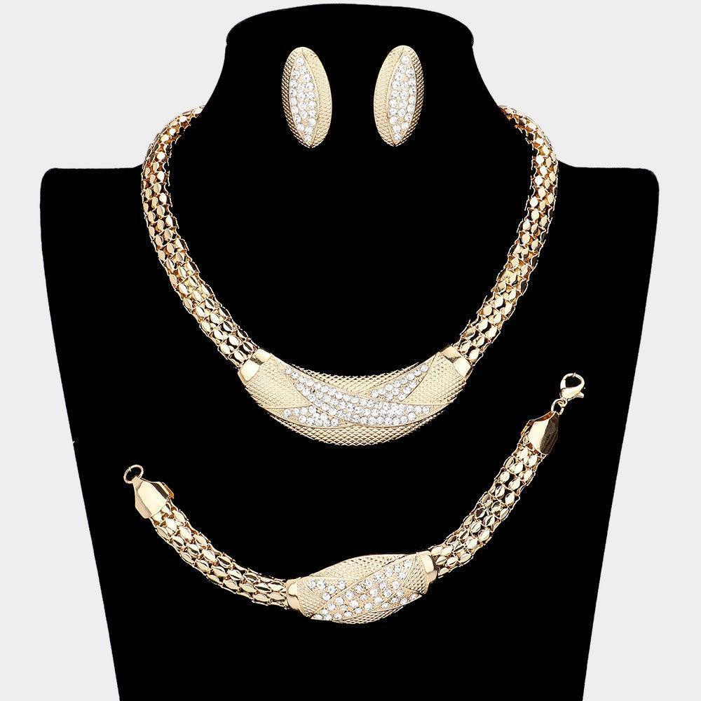 Gold 3 Piece Crystal Rhinestone Snake Chain Necklace Jewelry Set - Jewelry Store by Erik Rayo