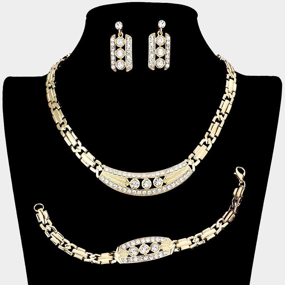 Gold 3 Piece Crystal Accented Necklace Jewelry Set Rhinestone Paved - Jewelry Store by Erik Rayo