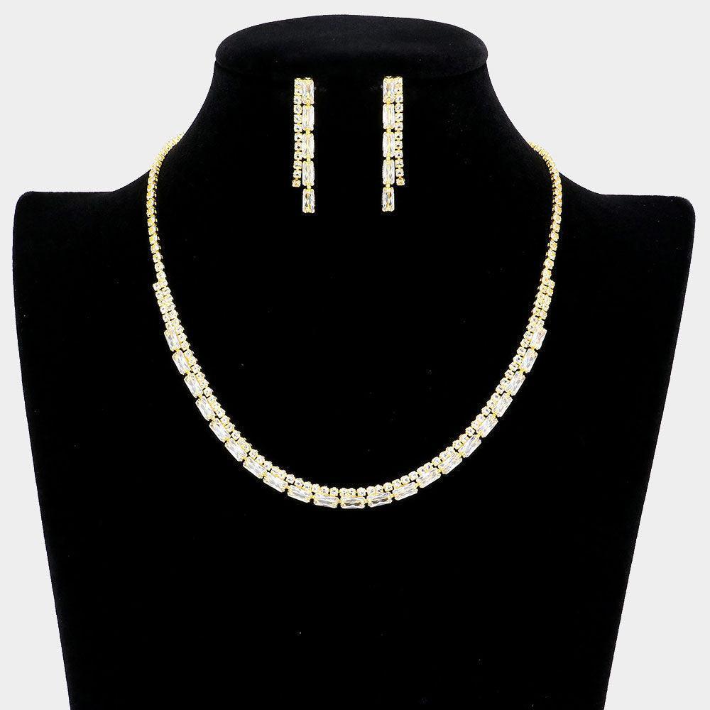 Gold Rectangle Stone Accented Rhinestone Necklace - Jewelry Store by Erik Rayo