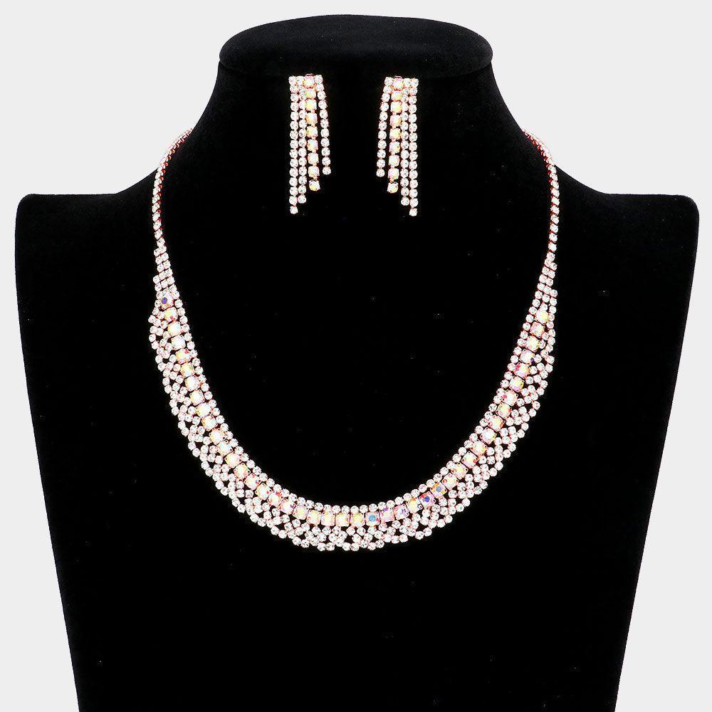 Rose Gold Crystal Necklace Rhinestone Paved - Jewelry Store by Erik Rayo