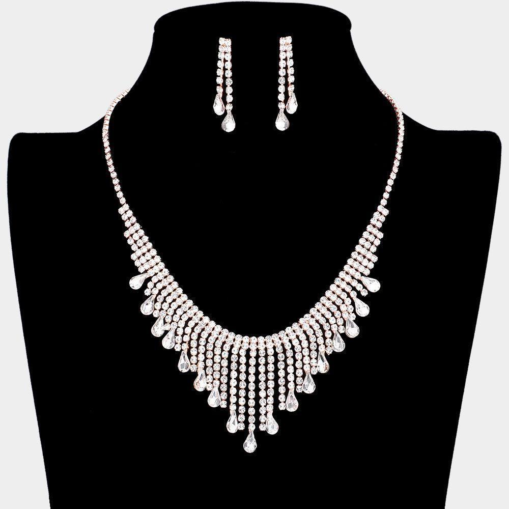 Rose Gold Crystal Rhinestone Fringe Necklace - Jewelry Store by Erik Rayo