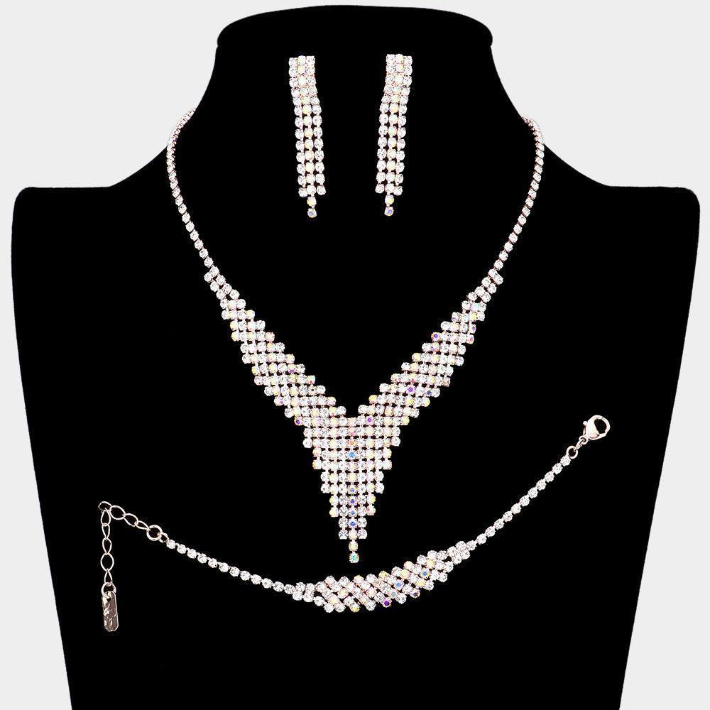 Rose Gold Crystal Necklace Set Rhinestone Paved - Jewelry Store by Erik Rayo