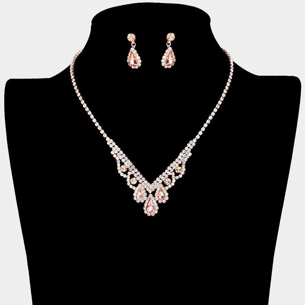Rose Gold Teardrop Crystal Rhinestone Necklace - Jewelry Store by Erik Rayo