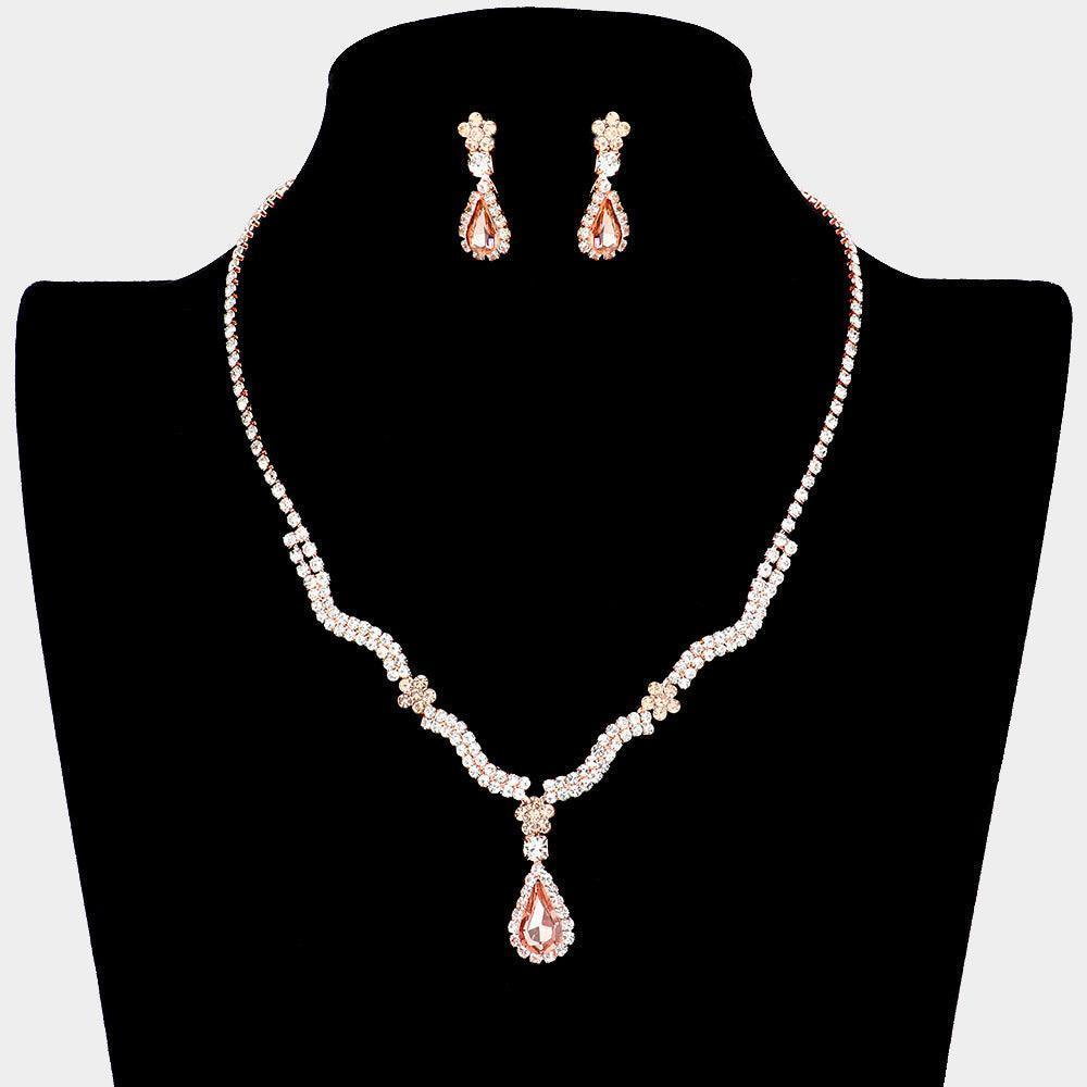Rose Gold Teardrop Stone Accented Crystal Necklace Rhinestone Paved - Jewelry Store by Erik Rayo