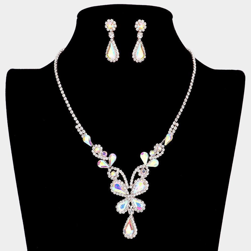 Rose Gold Crystal Butterfly Glass Stone Accented Necklace Rhinestone Paved - Jewelry Store by Erik Rayo
