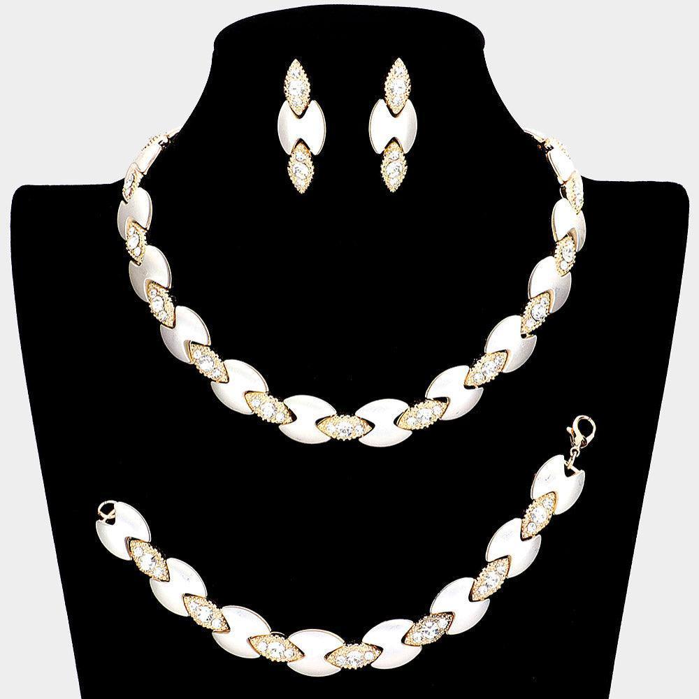 Two Tone Metal Link Necklace Set Rhinestone Paved - Jewelry Store by Erik Rayo