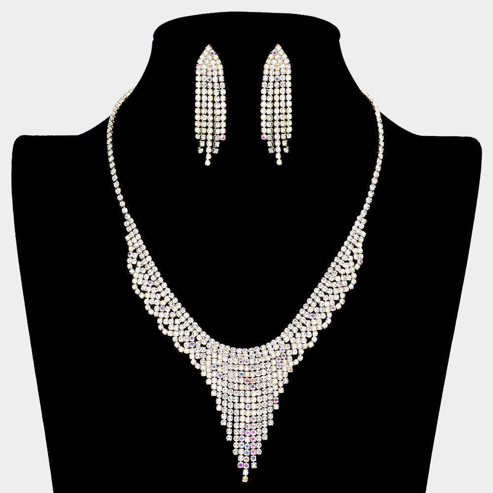 Gold Crystal Fringe Necklace Rhinestone Paved - Jewelry Store by Erik Rayo