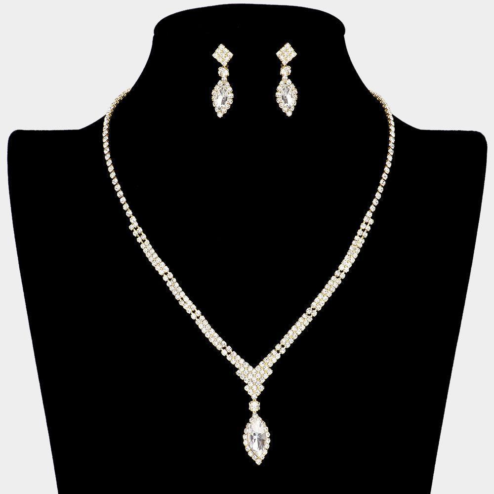 Gold Marquise Stone Accented Rhinestone Necklace - Jewelry Store by Erik Rayo