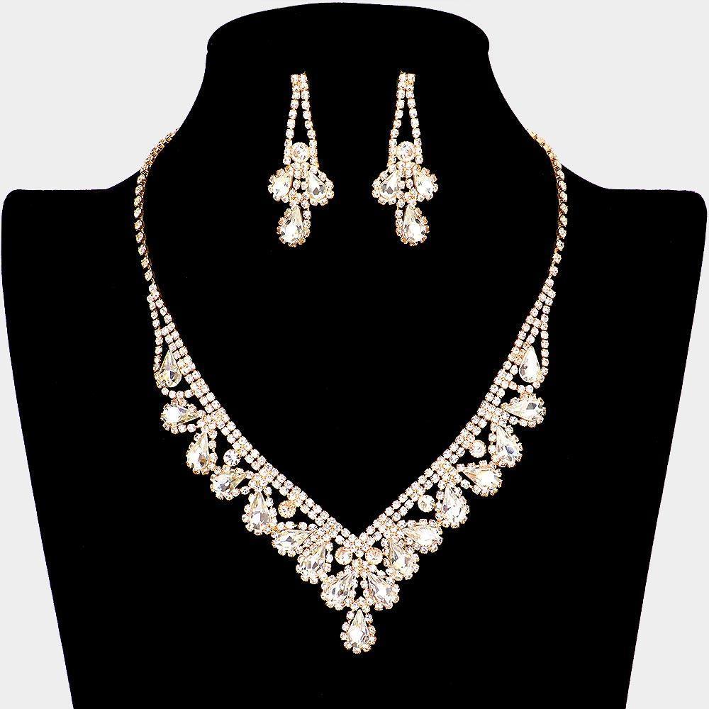 Gold Teardrop Stone Necklace Rhinestone Paved - Jewelry Store by Erik Rayo