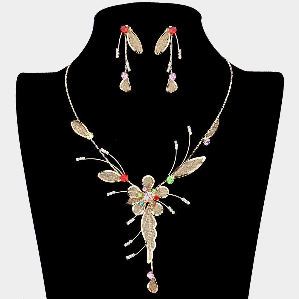 Gold Crystal detail metal mesh flower vine necklace - Jewelry Store by Erik Rayo